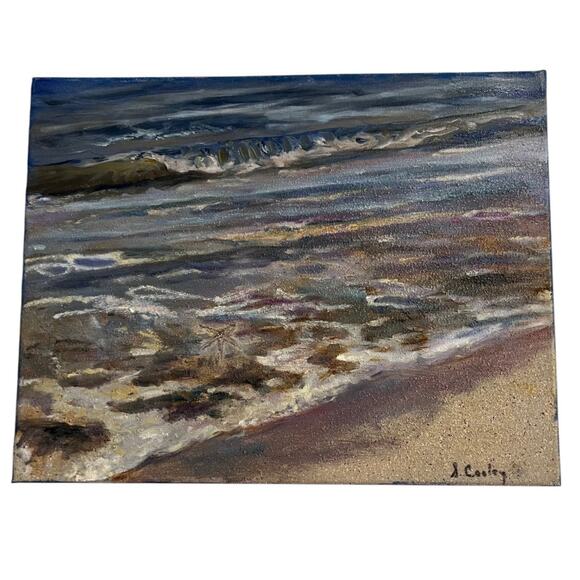 Original Coastal Seascape Ocean Painting Signed A Cooley 14x10.5 Canvas Art - Picture 1 of 7